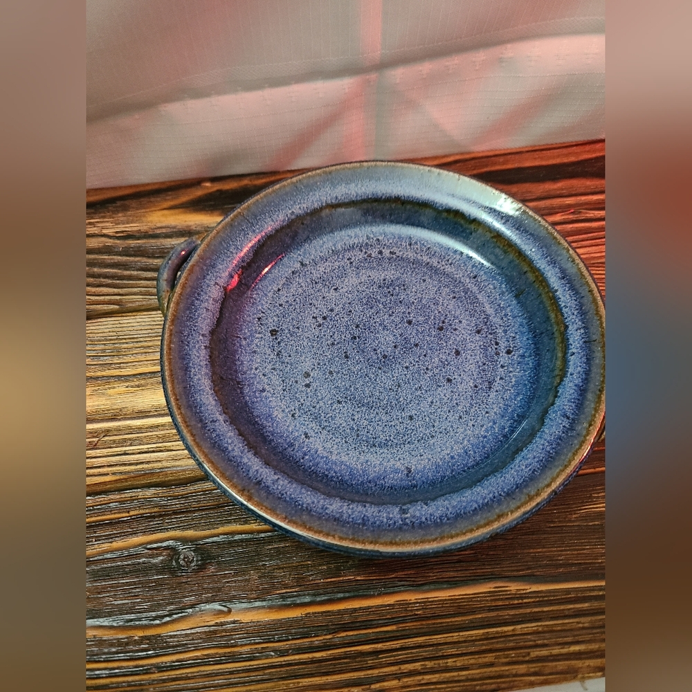 Studio Art Pottery Blue Glazed Speckled Ceramic Serving Plate Trinket Dish